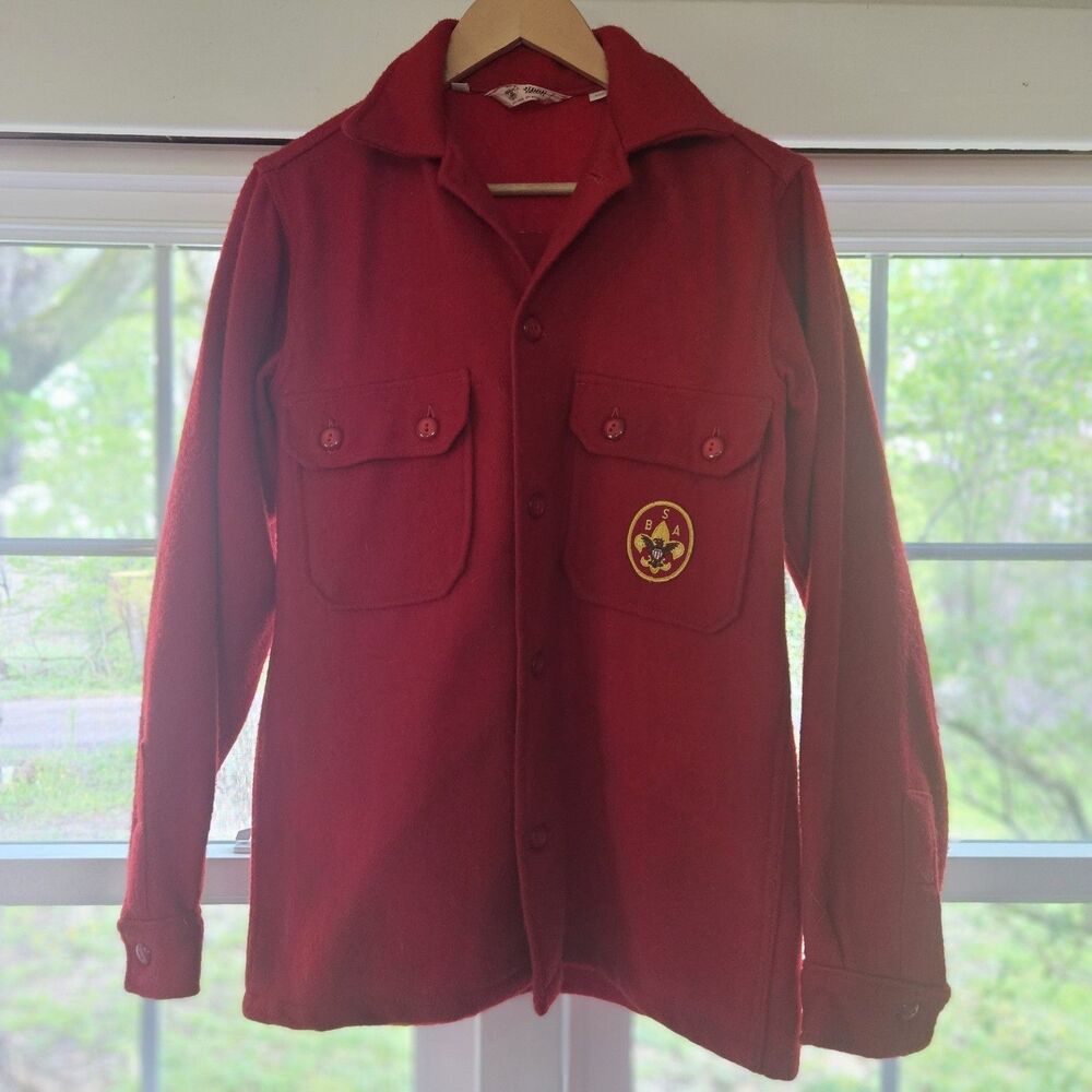 Vintage BSA Model 552 Red Wool Jacket Size 20 Pearl Buttons Indian Head OA Patch